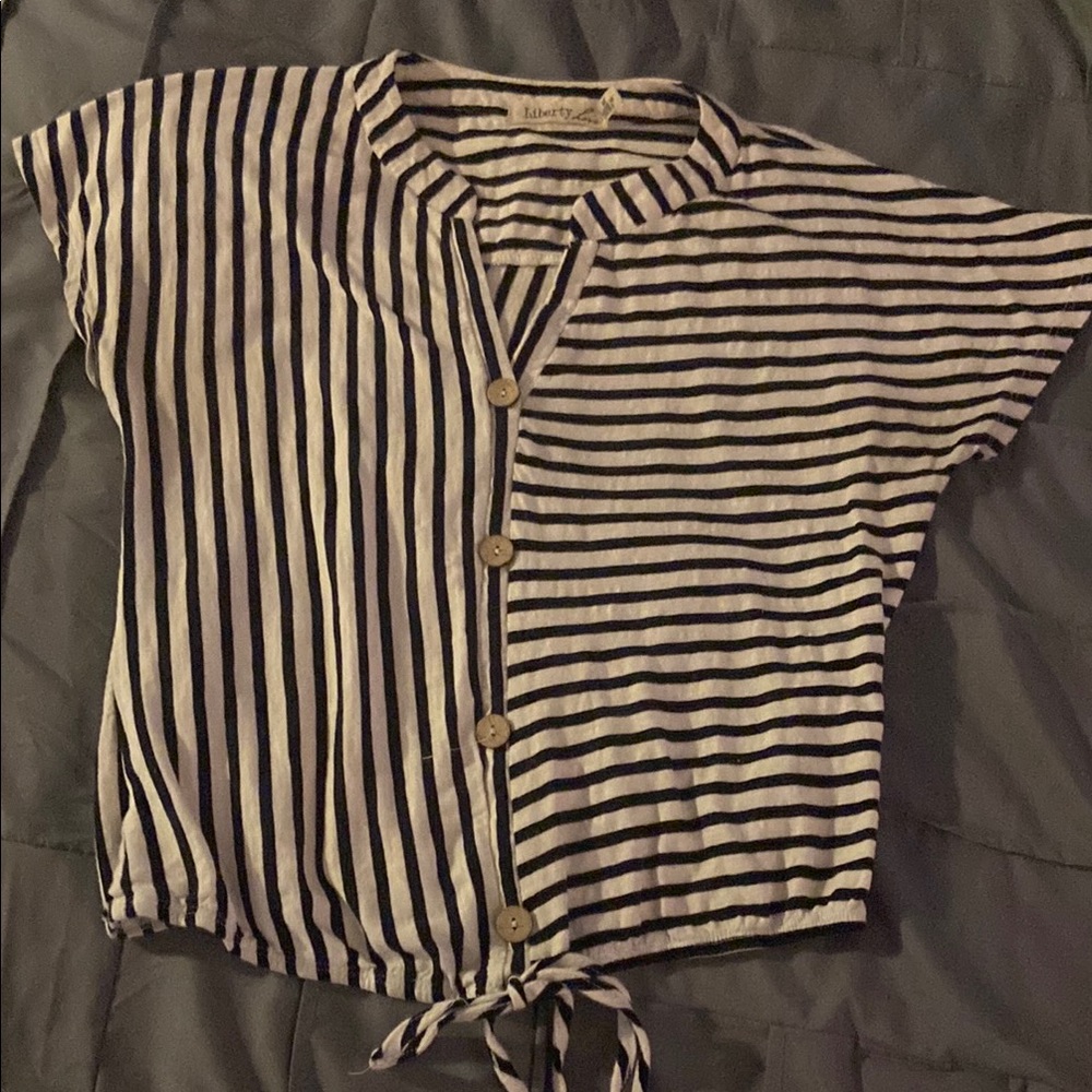 Liberty Love Black and White Button Down Shirt with Mandarin Collar